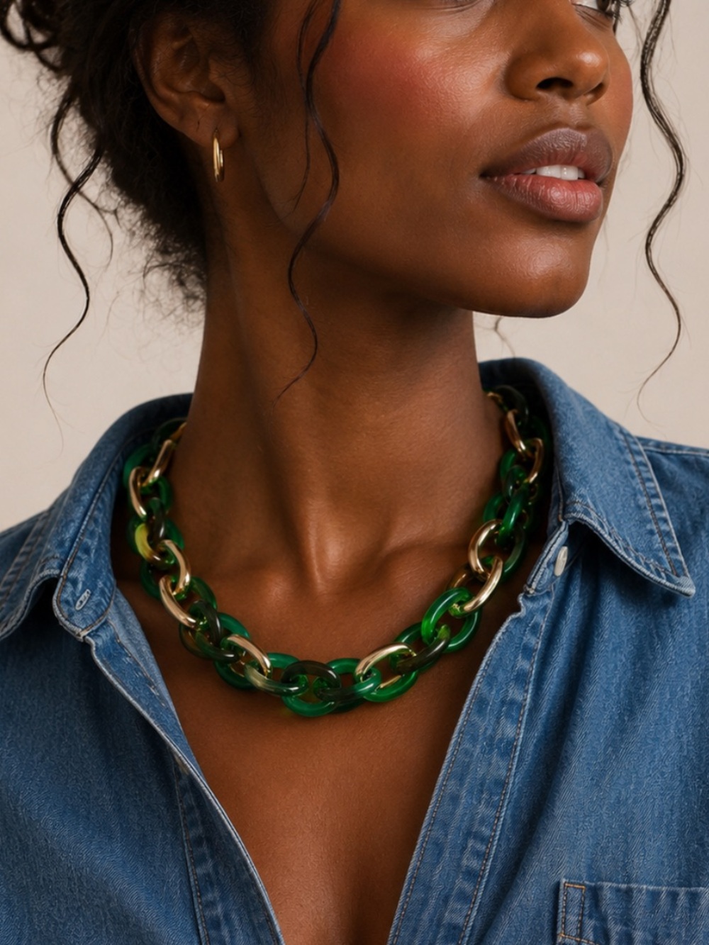 New! Preppy Green Stacked Acrylic Link Necklace (1053) NWOT